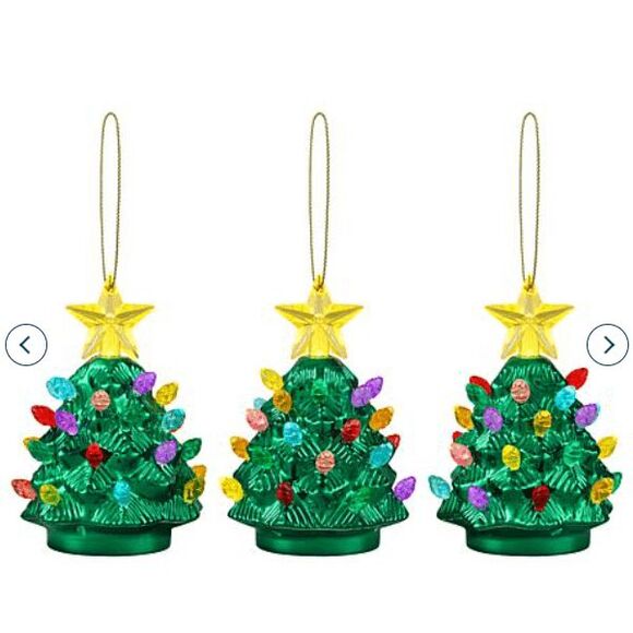 Mr Christmas 3 Nostalgic Green Glass Christmas Tree Ornaments Light Up New - Picture 1 of 4